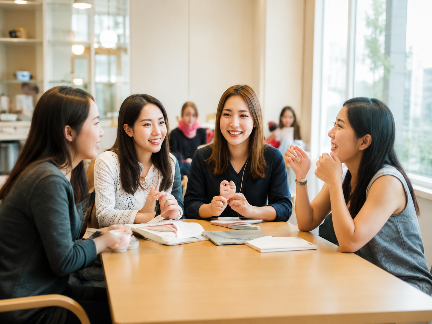 友人と交流する学生たち